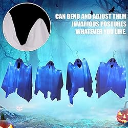 CCINEE 4Pack Halloween Hanging Ghosts with Blue
