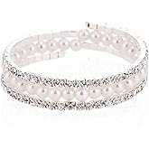 Xerling Dainty Crystal Multi Row Bracelets Faux Pearl Bracelets for Women Rhinestones Hand Chain Jewelry Wrist Bangle Bracelets Elastic Silver Bracelets (Type A)
