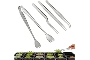 Quhoxdye 4 Pcs Stainless Steel Tweezers Set for Small Gardening and Kitchen, Stainless Steel Seed Starter Seedling Pliers Ton
