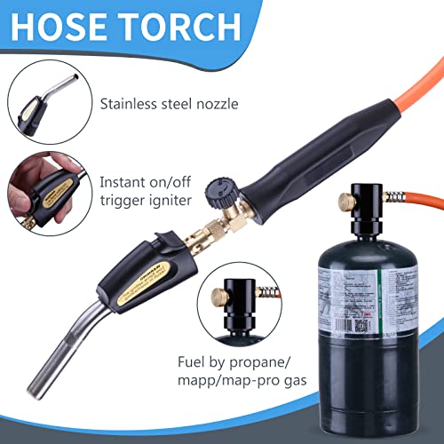 Propane Torch Kit with Hose 3.6Ft, Mapp/Map Gas Torch Trigger Start