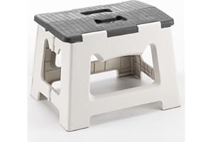 CasaZenith Step Stool Foldable, 9'' Folding Step Stool for Kids & Adults, Hold Up to 300lb, Lightweight Small Collapsible Step Stools with Handle, Stepping Stools Suitable for Kitchen Bathroom (Gray)