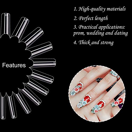 Noverlife 1100pcs Deep C U Curved Square Shape French False Nail Tips 11 Sizes Long Acrylic