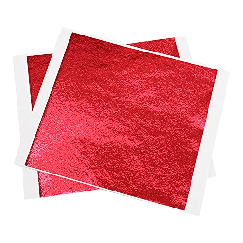 Imitation Gold Foil Sheets - KINNO Red Leaf Paper 100 Sheets 5.1 by 5.3 Inches for Paintings, Handcrafts, Picture Frames, Sculpture, Furniture, Arts Decoration, Gilding, Nails, and Wall