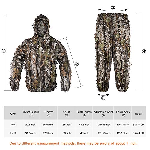 Waxaya 3D Bionic Maple Leaf Hunting Ghillie Suit Camouflage Sniper Clothing (XL/XXL Fit Tall 5.9-6.2ft, 3D Leaf Suit)