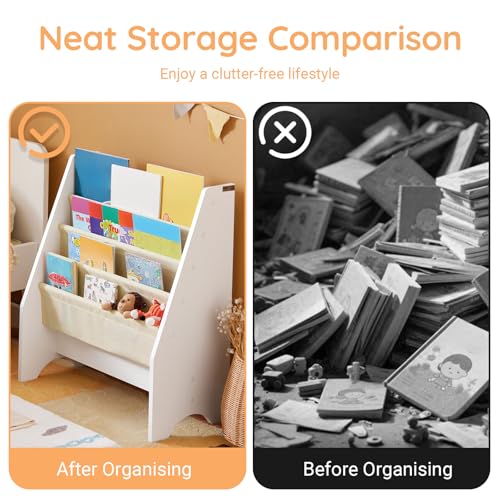 SoBuy Book Shelf Kids Book Stand Bookshelf Bookcase Storage Shelves Rack Toys Organizer For Kids Storage Display Holder رف كتب الأطفال رف كتب for Children's Room, Playroom, Nursery, FRG225-W