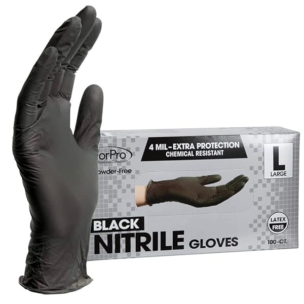 FORPRO PROFESSIONAL COLLECTION DISPOSABLE NITRILE GLOVES, CHEMICAL RESISTANT, POWDER-FREE, LATEX-FREE, NON-STERILE, FOOD SAFE, 4 MIL, BLACK, X-LARGE, 100-COUNT