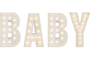 JW PASSION - PREMIUM QUALITY, MADE WITH PASSION 4FT Marquee Light Up Letters BABY Mosaic Letters for Balloons, Giant Cardboard Letters for Birthday Engagement Wedding Party Decoration, Balloon Arch Kit