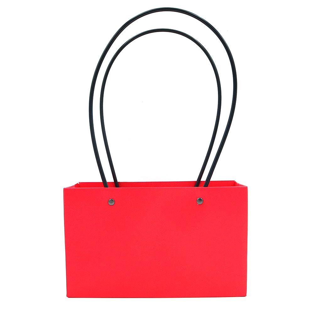 Shiwaki 5pcs Brown Kraft Paper Flower Gift Bags - Waterproof, Handle Tote Bags for Birthday & Wedding Party Favors - Red