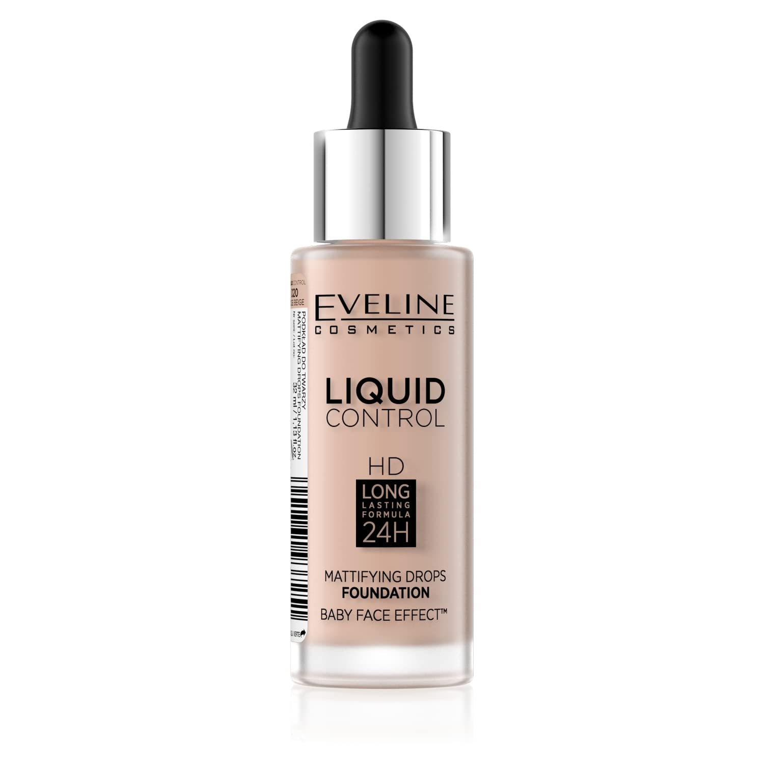 Eveline Cosmetics Liquid Control HD Eveline Liquid Control HD Long-Lasting Foundation 24H - No. 020 Rose Beige, Breathable Medium Coverage, Lightweight Formula, 32 ml โ image 1