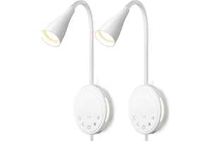 SANKEDOU LED Wall Mount Reading Light, Bedside Reading Lights with Touch Control, 5 Dimmable, USB Output, Night Light & Timers, Flexible Gooseneck Headboard Bed Lights Wall Sconce (White-2P)