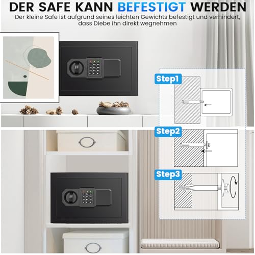 15L Safe Safe for Home, Fireproof Safe with Spare Key, Removable Shelf and Alarm System, Small Digital Safe with Combination Lock for Cash, Important Documents