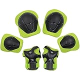 Sports Protective Gear Safety Pad Safeguard (Knee Elbow Wrist) Support Pad Set Equipment for Kids Roller Bicycle BMX Bike Skateboard Protector Guards Pads,(Green)