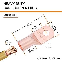 SELTERM 5pcs 4/0 AWG 3/8" Stud Copper Wire