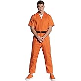 L'VOW Orange Prison Costume Adult Prisoner Jumpsuit Halloween Inmate Outfit Jail Uniform for Men
