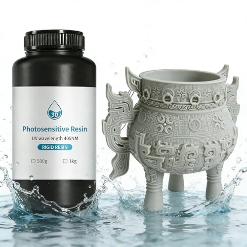 YzLumyndra UV-Curing 3D Photopolymer Resin, 1kg High Precision Low Shrinkage Resin for LCD/DLP/SLA Printers – Fast Curing, Non-Toxic, Compatible with Ender & Anycubic (Gray)