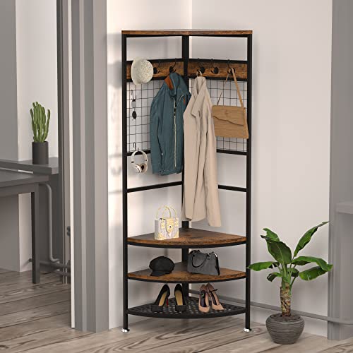 rehomerance Corner Hall Tree with Adjustable Bench Shelf and Shoe ...