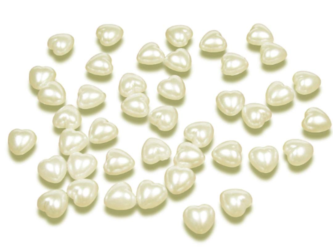 Flat Backed Pearl Heart Shaped Beads (Pack of 50) - Crafts, Table Decorations, Weddings (Ivory / Cream)