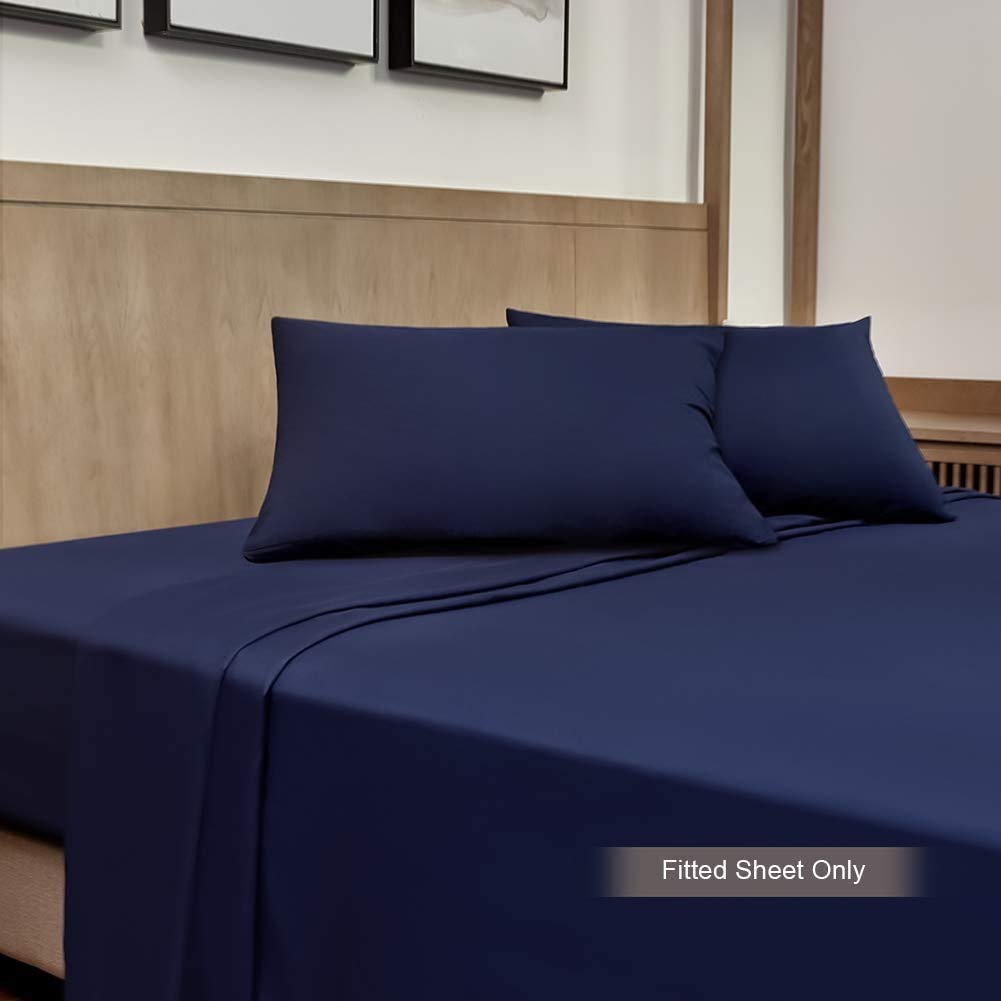 Family Bedding Cotton Thick Jersey King Bed Fitted Sheet, 160 cm x 200 cm, Navy — image 1