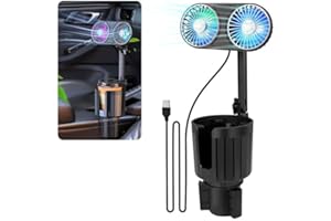 SUTENG Car Fan, Car Fan Cup Holder with Colorful Lights, USB Portable Vehicle Cooling Air Fan for Car SUV, RV, Truck, 3 Speed, 360 Degree Rotatable, 6.6" USB Powered Electric Car Fans (Dual Head)