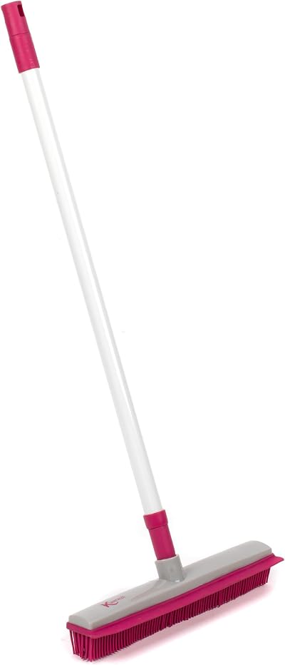 Kleeneze Rubber Cleaning Broom with 1.2m Telescopic Handle Pink Grey