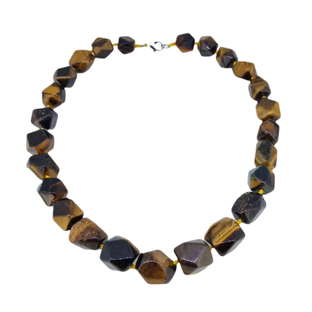 Treasure Bay Chunky Statement Natural Gemstone Beaded Necklace for Women, Women's Handmade Necklace (Brown Tiger's Eye)