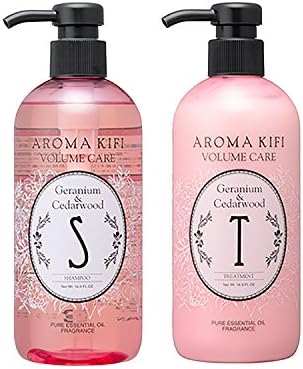 AROMAKIFI Volume Care Shampoo & Treatment Pair Set, 16.9 fl oz (500 ml) + 16.9 fl oz (500 ml) Geranium & Cedar Wood
