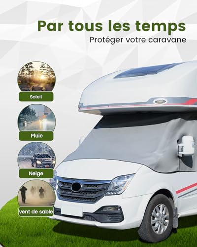 Ezcasch Thermomatte Front Windscreen Cover Motorhome Accessories, Full Protection Against Sun, Cold and Dust, Grey Windshield Cover Suitable for FIAT