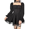 IKADEX Women Gothic Dress Vintage Lace Grunge Punk Goth Dresses Casual Cosplay Party Cocktail