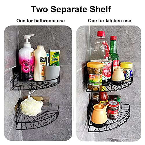 Yeegout Adhesive Shower Caddies Corner with Hooks No Drilling Bathroom Shelf Organizer Kitchen Basket Rack, 2 Pack