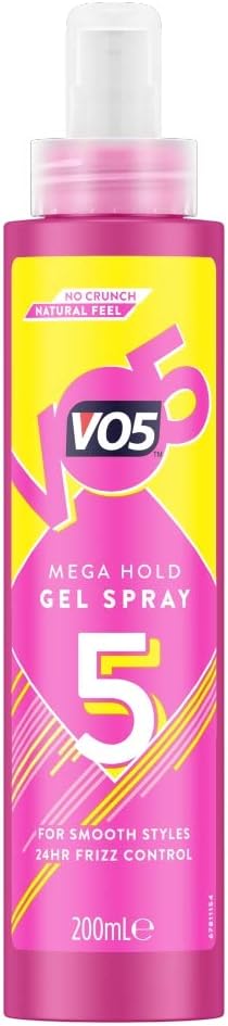 VO5 Mega Hold Hair Styling Gel Spray 200ml Frizz Control UV Filter
