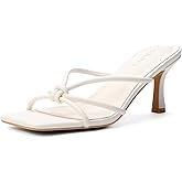 Goderci Kitten Strappy Heels for Women Knotted Square Open Toe Slip On Mule Heels Mid Heeled Sandals
