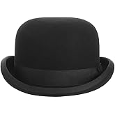 EOZY Mens 100% Wool Black Bowler Derby Hat Satin Lined Fedora Party Costume Hat