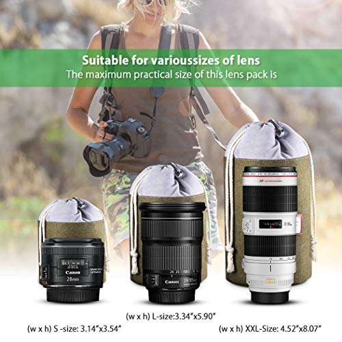 Zecti Thick Protective Lens Pouches Set for DSLR Camera Lens with Water