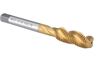 Burkit M10 X 1.25 Spiral Flute Tap, HSS Titanium Coated Spiral Flute Plug Threading Tap M10 x 1.25