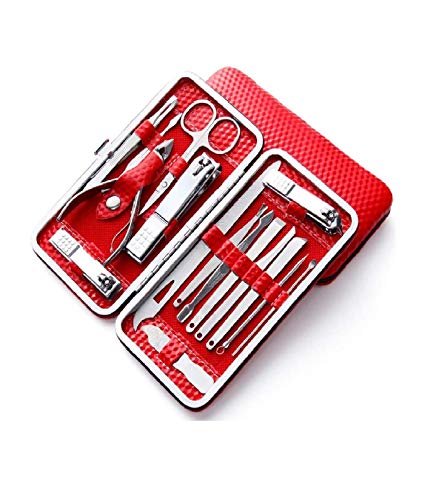Huda Beauty Manicure Pedicure 16 Tools Set Nail Clippers Stainless Steel Professional Nail Scissors Grooming Kits, Nail Tools With Leather Case -Color May Very Black/Red Huda Beauty Manicure Pedicure 16 Tools Set Nail Clippers Stainless Steel Professional Nail Scissors Grooming Kits, Nail Tools With Leather Case -Color May Very Black/Red