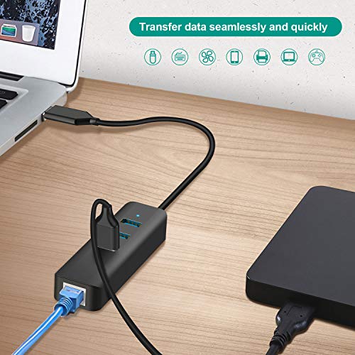 KEXIN HUB USB Type C vers 3 Ports USB 3.0 et Adaptateur Réseau Gigabit Ethernet RJ45, 4 en 1 Adaptateur Multiports, HUB USB C Compatible pour Chromebook Pixel, Huawei Matebook, Dell XPS, etc.