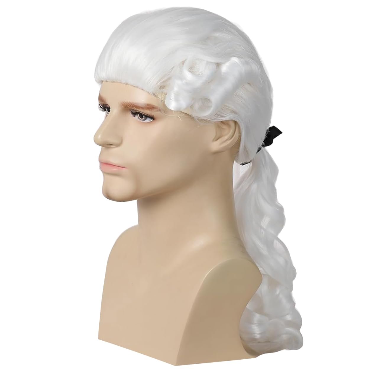 PORSMEER Long Wave White Judge Wig for Men Women Colonial Historical Judge Halloween Costumes,Washington Cosplay Gentleman Lawyer Wig — image 1