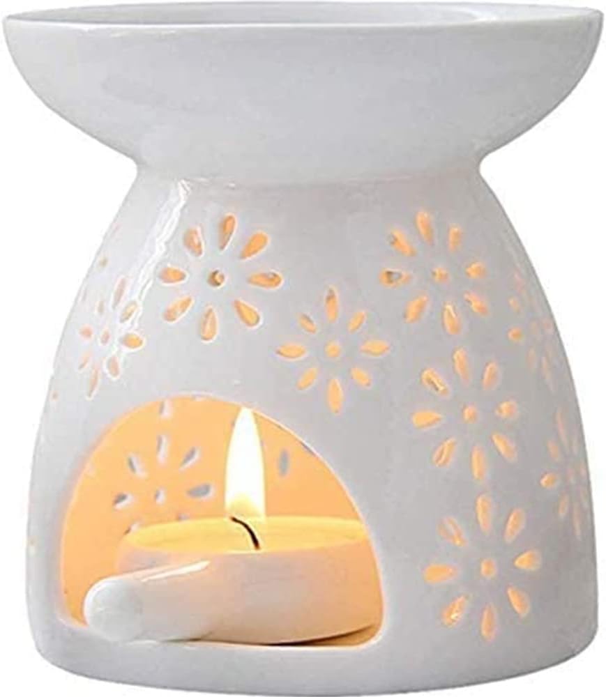 MAOUYWIEE Ceramic Wax Melt Burner Flower Pattern Aromatherapy Diffuser
