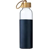 wangsdjy 21oz Glass Water Bottle with Silicone Sleeve & Bamboo Lid, BPA Free Reusable Water Bottle Glass for Gym Office Travel, Gift for Fitness Enthusiasts (Black)