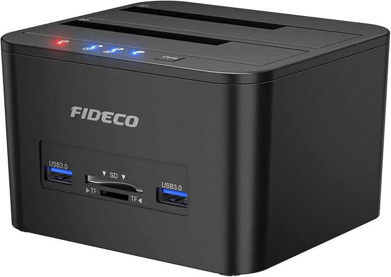 FIDECO Docking Station 2 Bay SATA USB 3.0 HDD SSD Cloning 2.5 3.5 Inch