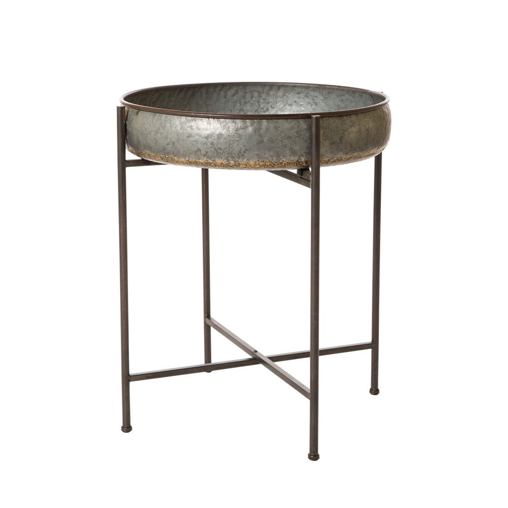 Glitzhome Rustic Tray Accent Galvanized End Table Metal Sofa Side Table (Shelf Tray)