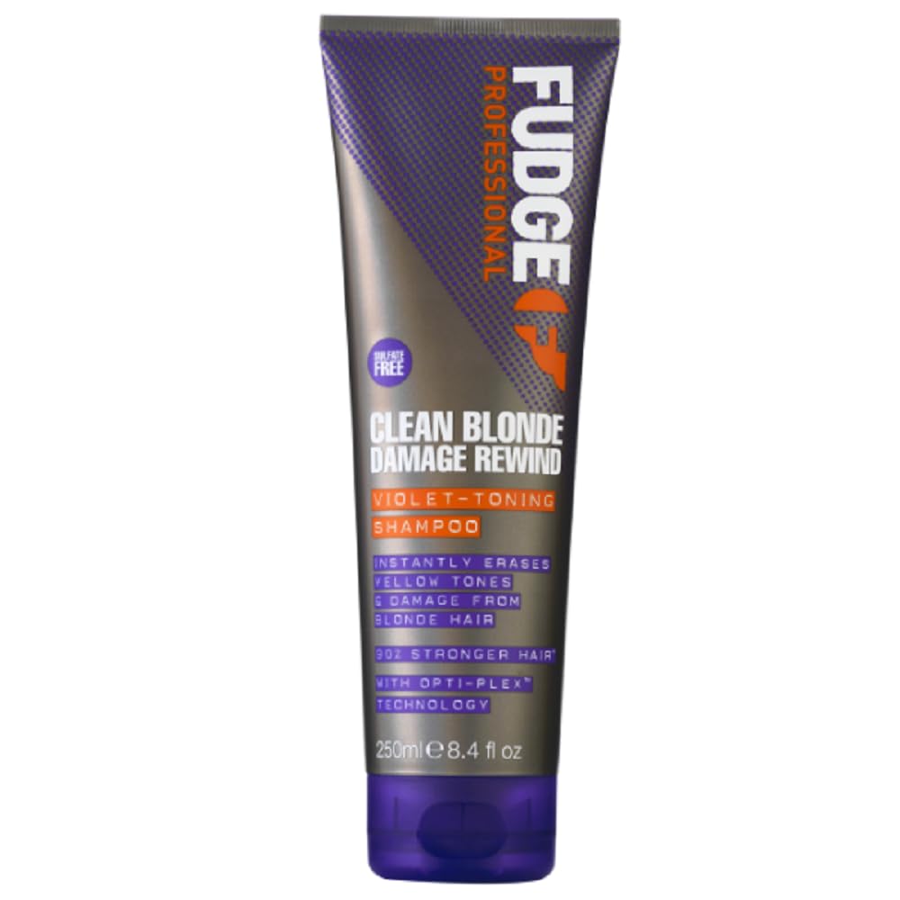 Fudge Professional Clean Blonde Damage Rewind Shampoo, Intense Purple Toning for Blonde hair, Bond Repair Technology, Sulfate Free, 250 ml