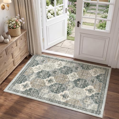 Washable Boho Area Rug Non-Slip Oriental Trellis Door Mat