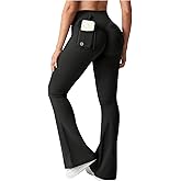 WDIRARA Women's Flare Leggings Butt Lifting High Waist Leggings Gym Workout Yoga Pants with Pocket