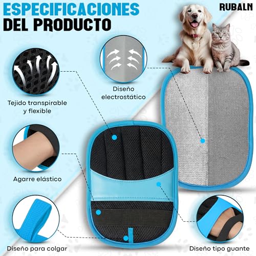 RUBALN® ️ Cat and Dog Hair Remover Glove + Free Scraper Brush, Pet Hair Remover Mitt, Dog Hair Remover, Reusable Glove Removes Pet Hair, Daily Use (Blue)
