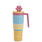 Tagi. Put-Put Flower Tumbler 40oz with Handle and Straw, 316L Stainless Steel Insulated Water Bottle, Fits in Cup Holder (Plaid Flower)