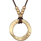 HAPPILOOPS Boho Necklace for Women Adjustable Silicone Rope with Gold Beaded Pendant Chunky Handmade Vintage Jewelry