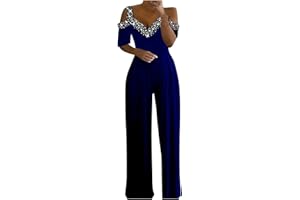 ROKIACDE Formal Jumpsuits For Women,Off The Shoulder Jumpsuits For Women Rompers Wrapped V Neck Dressy Casual Romper 2024
