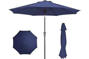 PATIO KINGDOM PatioKingdom 9FT Patio Outdoor Umbrella-UPF 50+ Sun Shade with Wind Vent, Push-Button Tilt & Smooth Crank Lift, Rust-Resistant Fiberglass Frame for Garden, Backyard,Yard (Navy, 9FT)