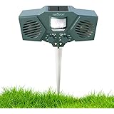 Ultrasonic Solar Animal &amp; Pest Repeller - With 30' Motion Sensor, Flashing LED Light - Pest Control For Raccoon, Cats, Dogs, Deer, Birds - Weather Proof Design - Includes 3 Batteries &amp; USB Cable